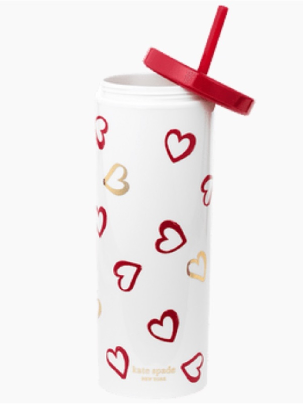Kate Spade Red and Gold Heart Acrylic Tumbler